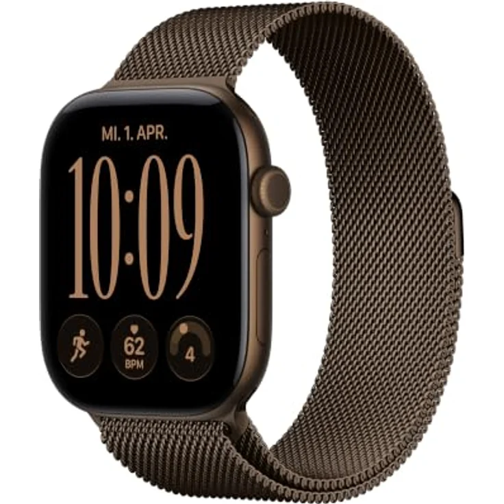 Apple Watch Series 12, 46mm Smartwatch mit dunkelbronze Aluminiumgehäuse, leistungsstarkem Gesundheits-Tracker und Milanaise Armband M/L – Bild 1