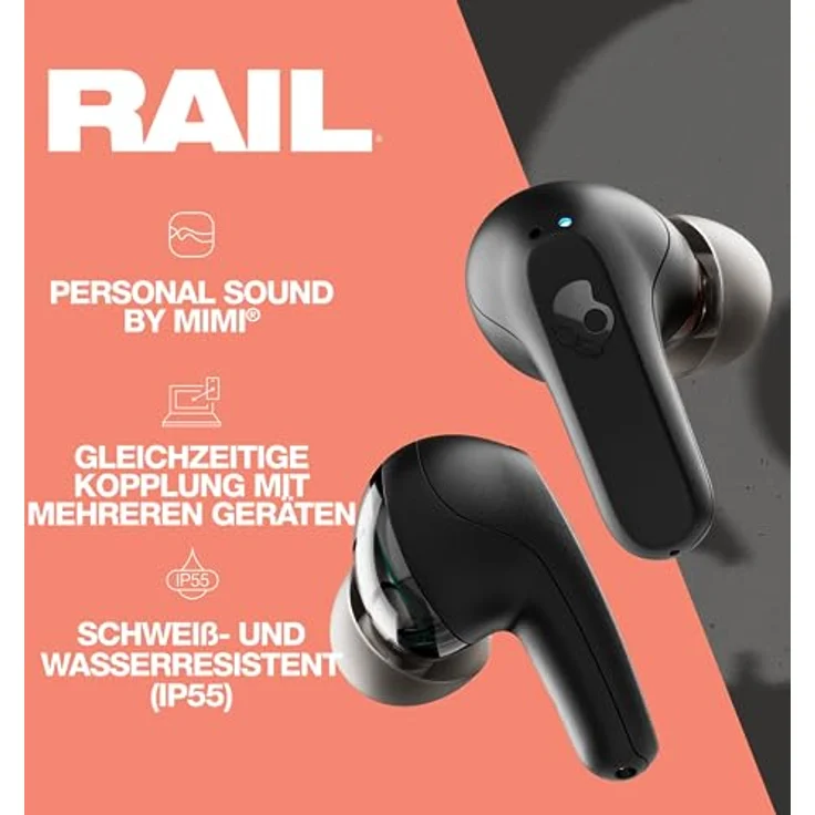 Skullcandy Rail Kabelloser In-Ear-Kopfhörer mit Skull-iQ App, Mikrofon, 42 Stunden Akkulaufzeit und Bluetooth für iPhone, Android und mehr – Schwarz – Bild 2