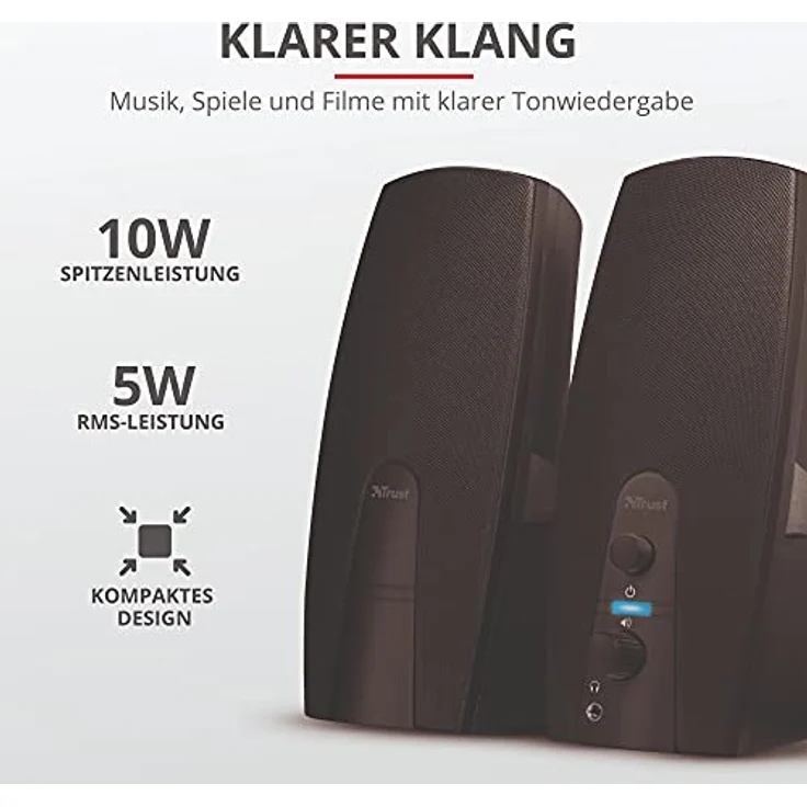 Trust Almo 2.0 PC Lautsprecher Set, 10 Watt, 3,5 mm AUX Klinke, Boxen mit USB-Stromversorgung, Speaker Set, Lautsprecher für PC, Laptop, Computer - Schwarz – Bild 2
