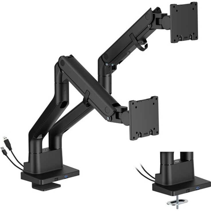 DUTZO Heavy Duty Deluxe Monitorarm für 2 Monitore (27" - 45"), mit USB A- und C-Anschlüssen, schwarz