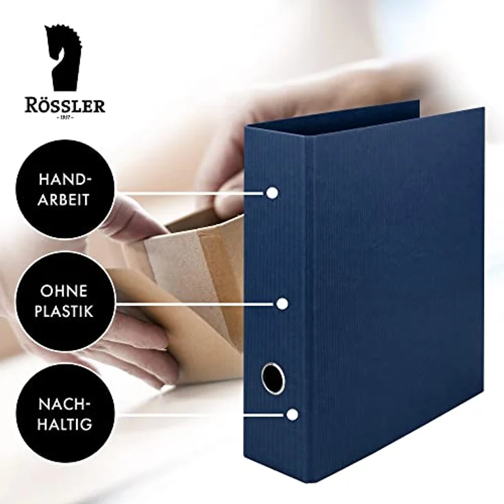 Rössler Aktenordner S.O.H.O., breit, handgefertigt, gerippte Struktur, A4, 8,5 cm, ohne Rückenschild, blau – Bild 5