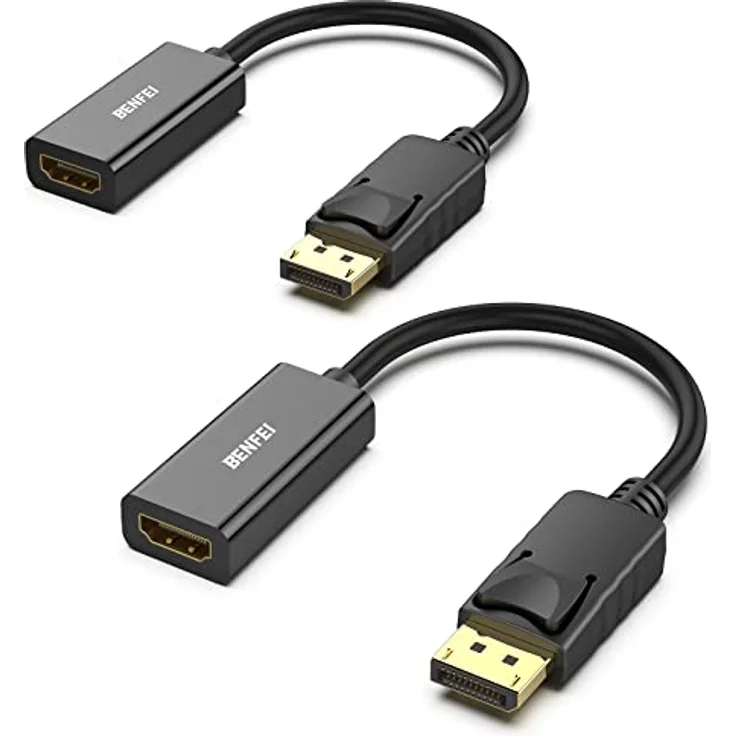BENFEI 4K DisplayPort auf HDMI Adapter, 2 Stück Unidirektionaler Konverter, 3840 x 2160@30 Hz, Riegelverschluss für stabile Verbindung – Bild 1