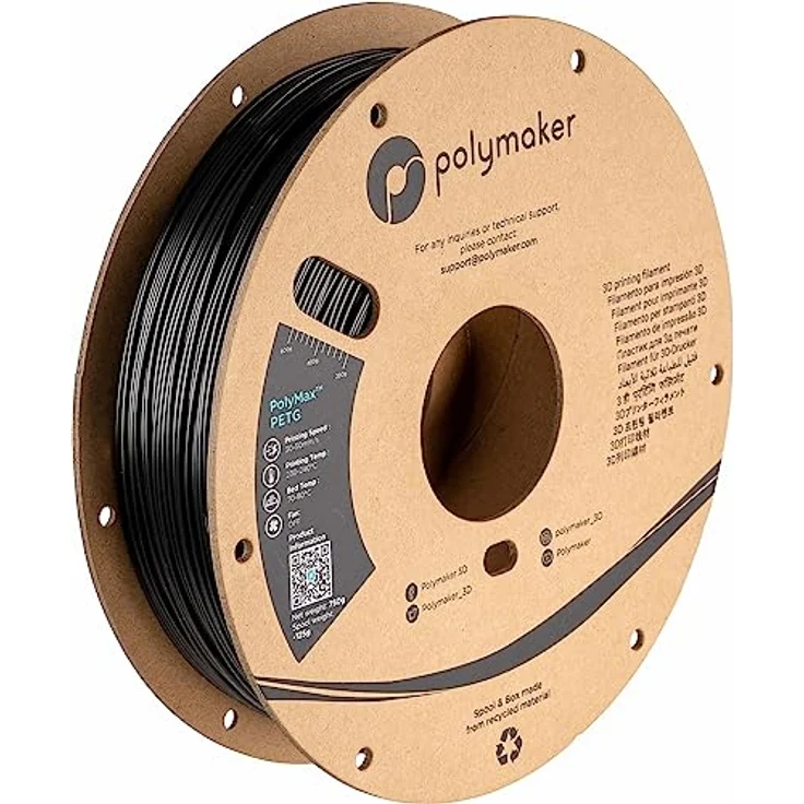 Polymaker PolyMax PETG V2, 3D Filament in Schwarz, 1.75 mm, 750 g, hohe mechanische Festigkeit und Hitzebeständigkeit bis 80 °C – Bild 1
