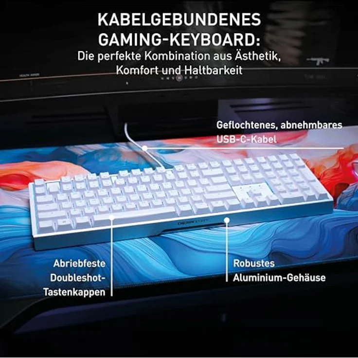 CHERRY XTRFY TAS MX 3.1 RGB Corded (DE) MX2A Brown w (DE, Kabelgebunden) Tastatur, Weiss - Preisvergleich – Bild 2