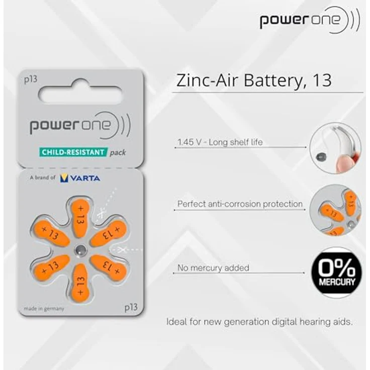 Batterien Hörgeräte Power One P 13 (0% Quecksilber) – Bild 3