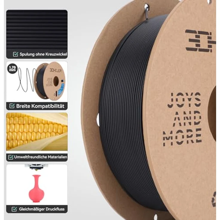 3DHoJor Matte PLA Filament Schwarz 1,75mm, 4KG, hohe Zähigkeit – Bild 4