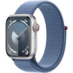Apple Watch Series 9 (GPS + Cellular, 41 mm) Smartwatch mit Aluminiumgehäuse in Silber und Sport Loop Armband in Winterblau. Fitnesstracker, Blutsauerstoff und EKG Apps, CO₂ neutral