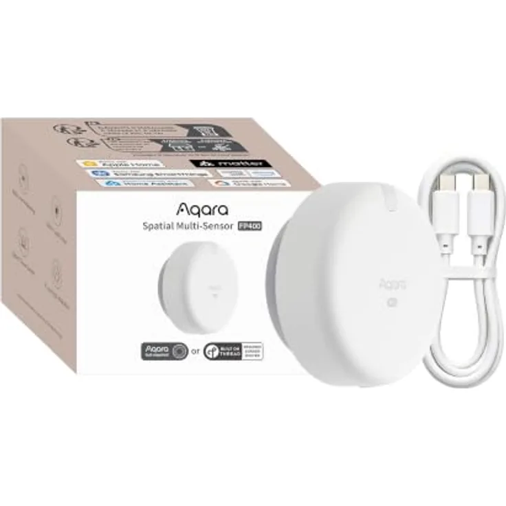 Aqara Presence Sensor FP400, Mehrzonen-Raumautomatisierung mit Thread & Zigbee, KI-gestützte Empfindlichkeit, 120° Abdeckung