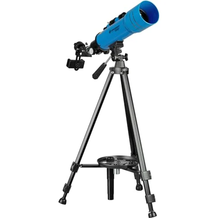 Bresser Junior Kinderteleskop 70/400 Linsenteleskop für Kinder ab 8 Jahren, Astronomie Einsteiger, Teleskop mit Rucksack, Zubehör & Smartphone-Halterung, Nachthimmel Beobachtung blau – Bild 4