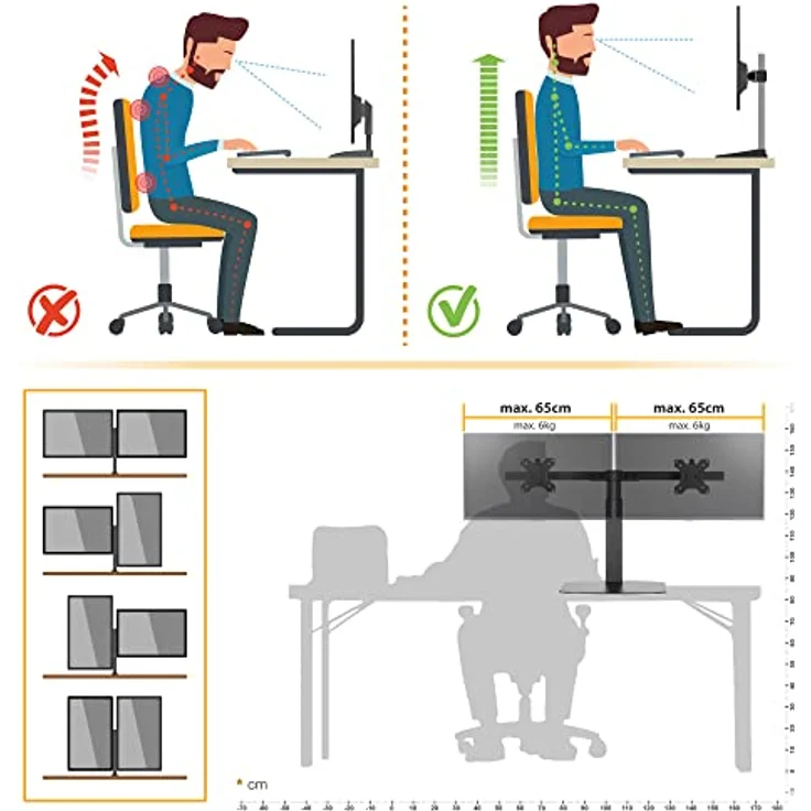 RICOO Monitor Halterung Tisch Gasdruckfeder für 17-34 Zoll, VESA Tischhalterung, Monitorarm TS4111, Monitorhalterung 2 Monitore Arm Bildschirmhalterung Bildschirm Halter, Arme für Computermonitore – Bild 5