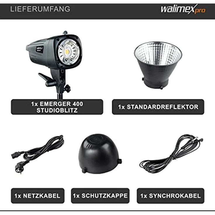 Walimex pro Emerger 400, Studioblitz mit 400 Ws Blitzleistung, 2,4 GHz Funk, kurzer Wiederaufladezeit und dimmbarem LED-Einstelllicht – Bild 4