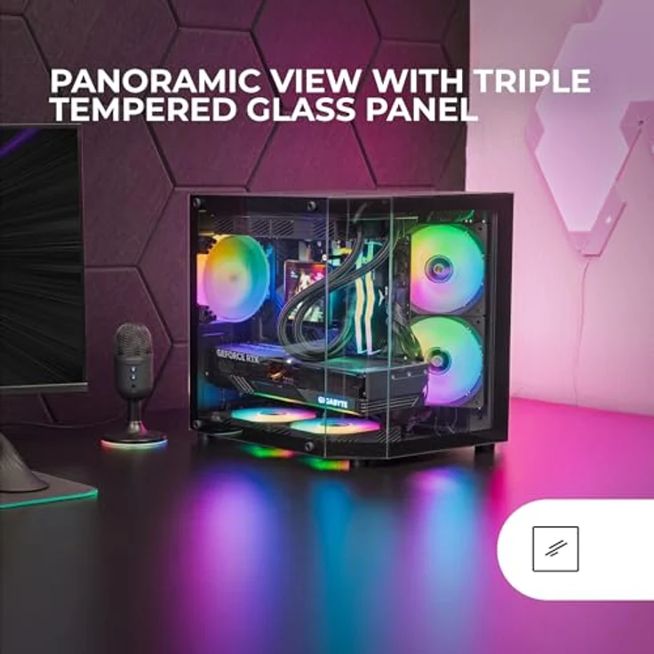 Mars Gaming MC-3TLITE MicroATX Gaming Gehäuse mit dreifachem gehärtetem Glas, RGB 120mm Lüfter, Schwarz – Bild 2
