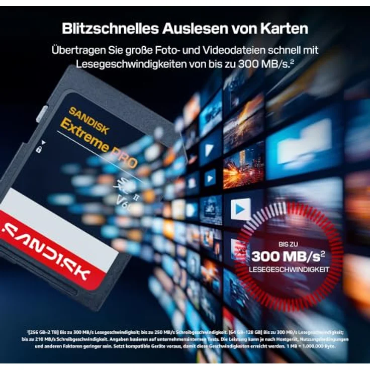 SanDisk SDXC Extreme PRO, 256 GB UHS-II V60 Karte mit 300 MB/s Lesegeschwindigkeit für 6K-Videoaufnahmen – Bild 4