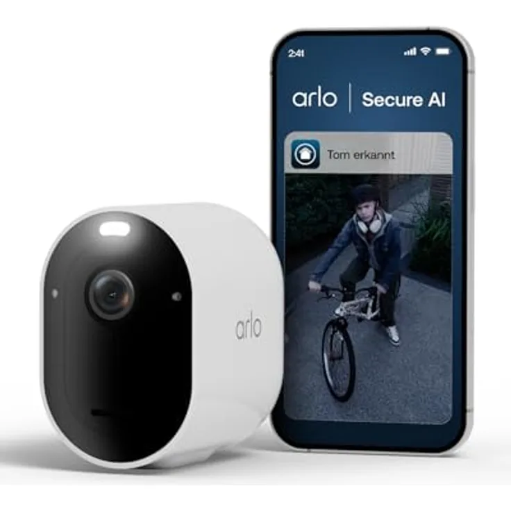 Arlo Pro 6 Überwachungskamera Aussen, Kabellos, 2K+HDR, Farb-Nachtsicht, 160° Blickwinkel, integrierter Scheinwerfer und Sirene, Zwei-Wege Audio, mit Arlo Secure Testzeitraum, 1er Set, Weiß