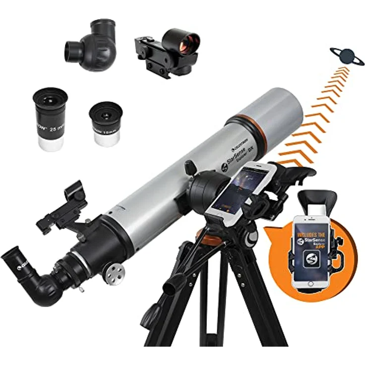 Celestron 22460 StarSense Explorer DX 102AZ Smartphone App-fähiges Refraktor-Teleskop, iPhone/Android kompatibel, Grau – Bild 1