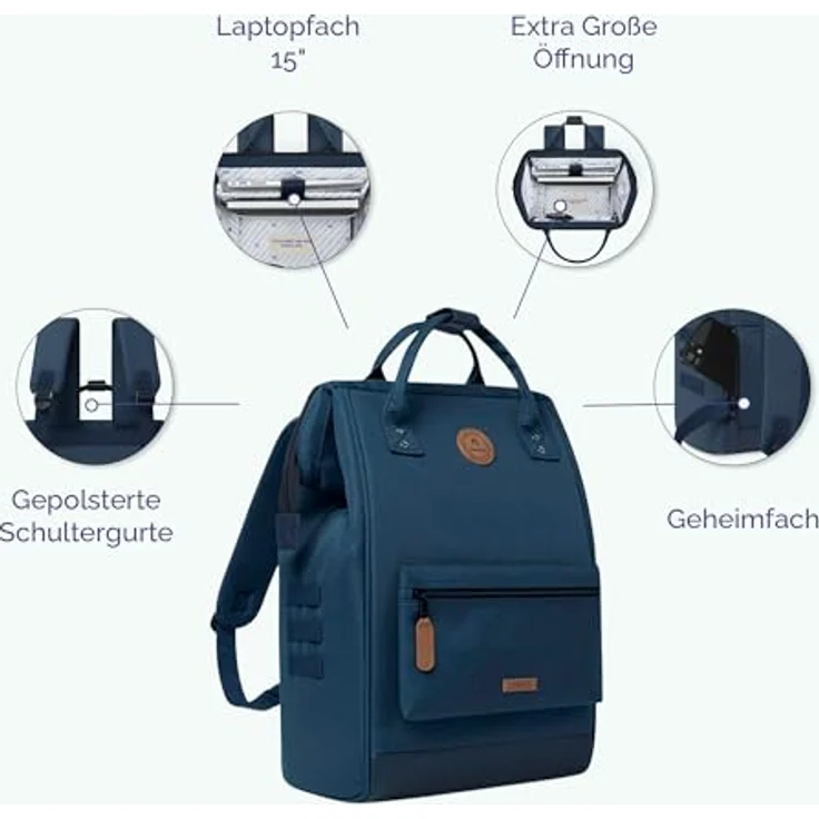 Cabaïa Adventurer Rucksack Reykjavik Maxi 23L, wasserabweisend, Laptopfach bis 15 Zoll, 2 Vordertaschen, vegan zertifiziert, Blau – Bild 5