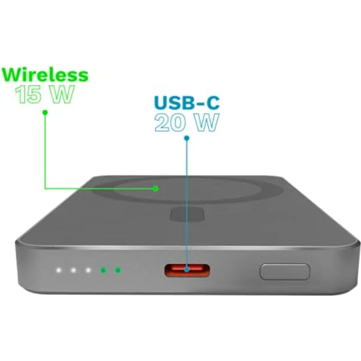 Kruger&Matz KM0911 Powerbank 5000 mAh MagSafe, grau, kabelloses und schnelles Laden, USB-C Anschluss, universell einsetzbar – Bild 5