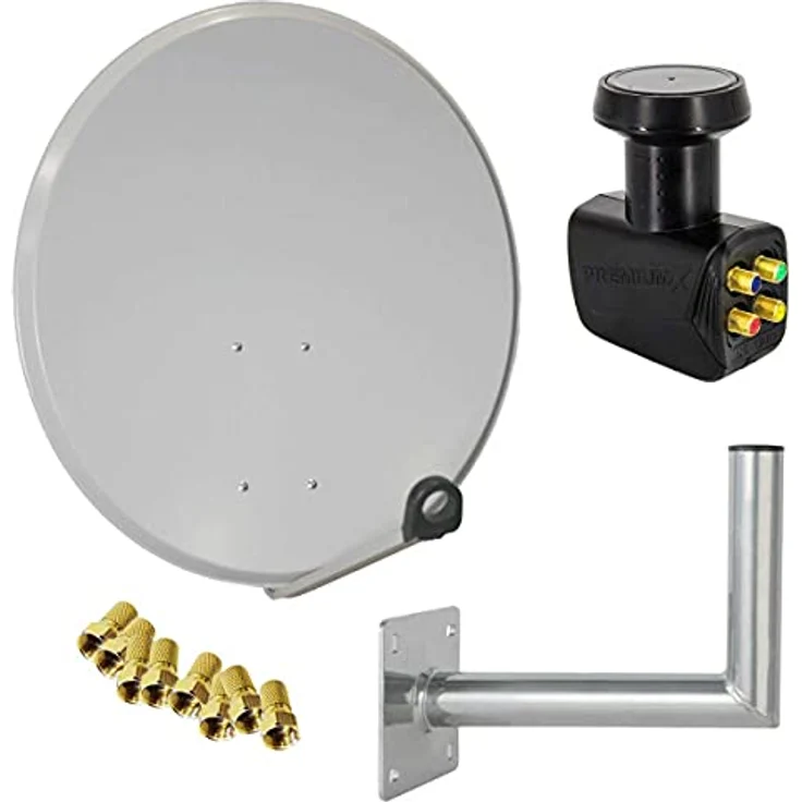 PremiumX SAT Anlage 80cm Antenne Hellgrau mit Quad LNB und stabiler Wandhalterung 35cm – Bild 1