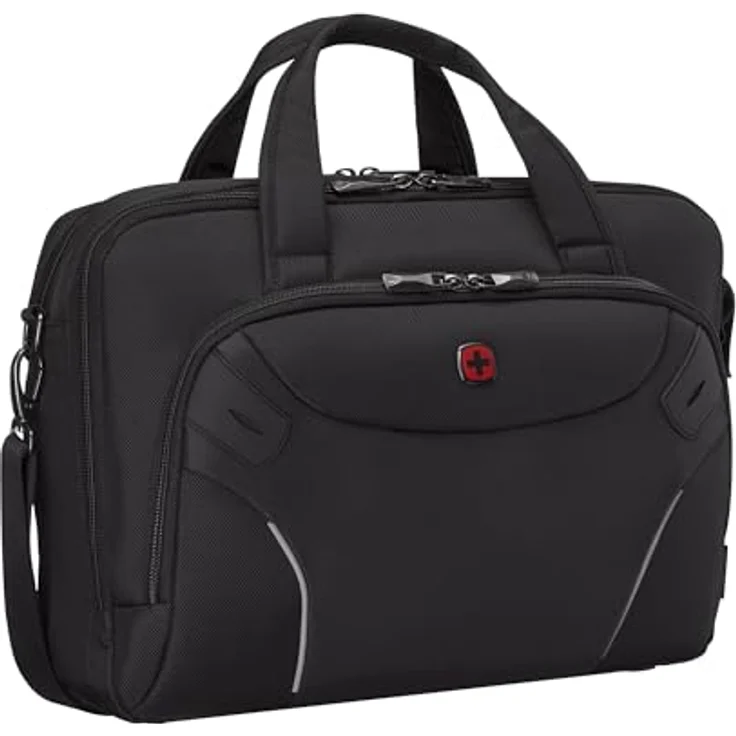 Wenger Cosmic Brief 14-16", Laptop-Tasche aus recycelten PET-Flaschen mit verstellbarem Triple Protect Fach und gepolstertem Tablet-Fach, schwarz – Bild 1