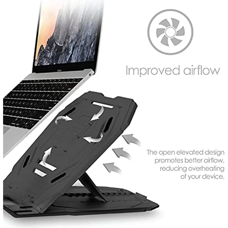 Desire2 Laptopständer 2 in 1 Klappbar, 360 Grad Drehbar, Höhenverstellbar, Kompatibel mit MacBooks, Abnehmbare Handyhalterung - Schwarz – Bild 4