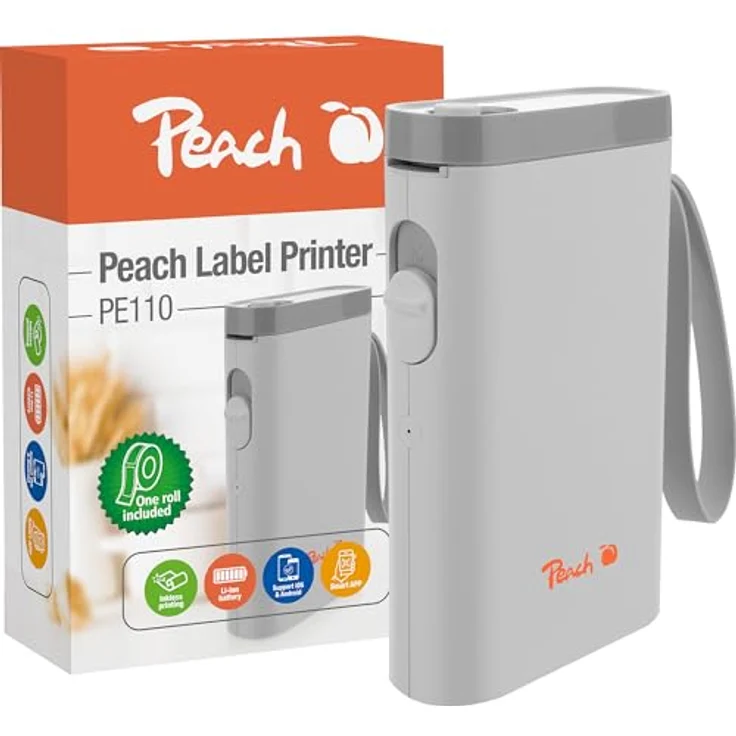 Peach Label Printer PE white, Thermodirekt-Etikettendrucker mit 203 dpi, USB und Bluetooth, weiss – Bild 1
