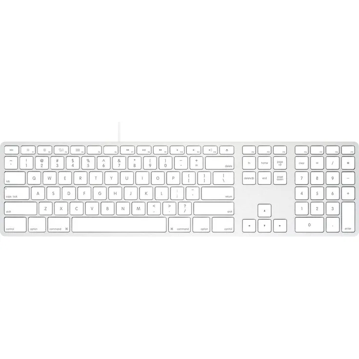 Matias FK318CS Aluminium Wired Keyboard, USB Tastatur für Mac mit QWERTY-Layout, Silber/Weiß