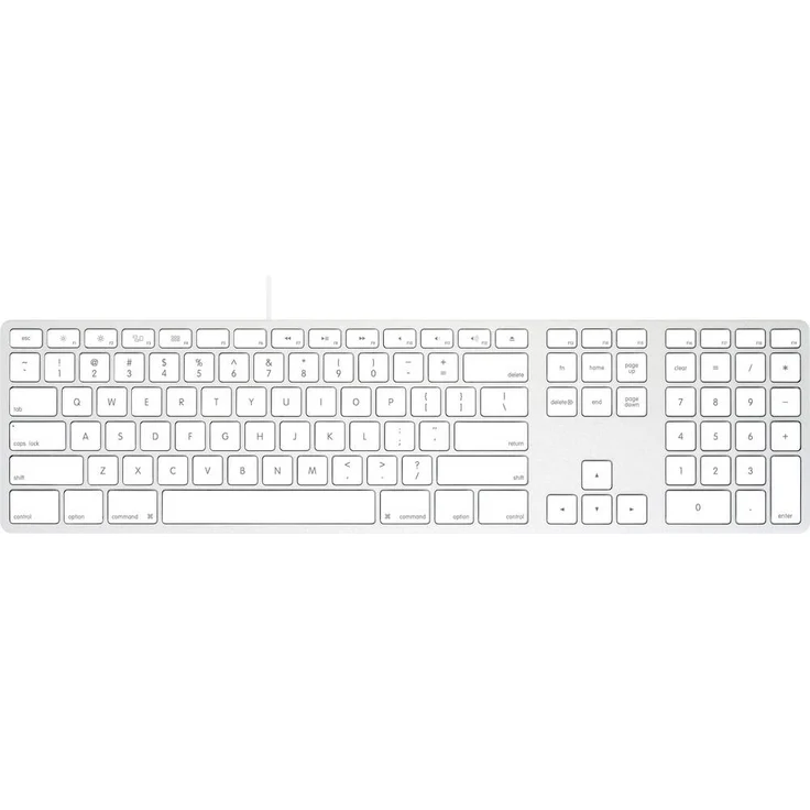 Matias FK318CS Aluminium Wired Keyboard, USB Tastatur für Mac mit QWERTY-Layout, Silber/Weiß