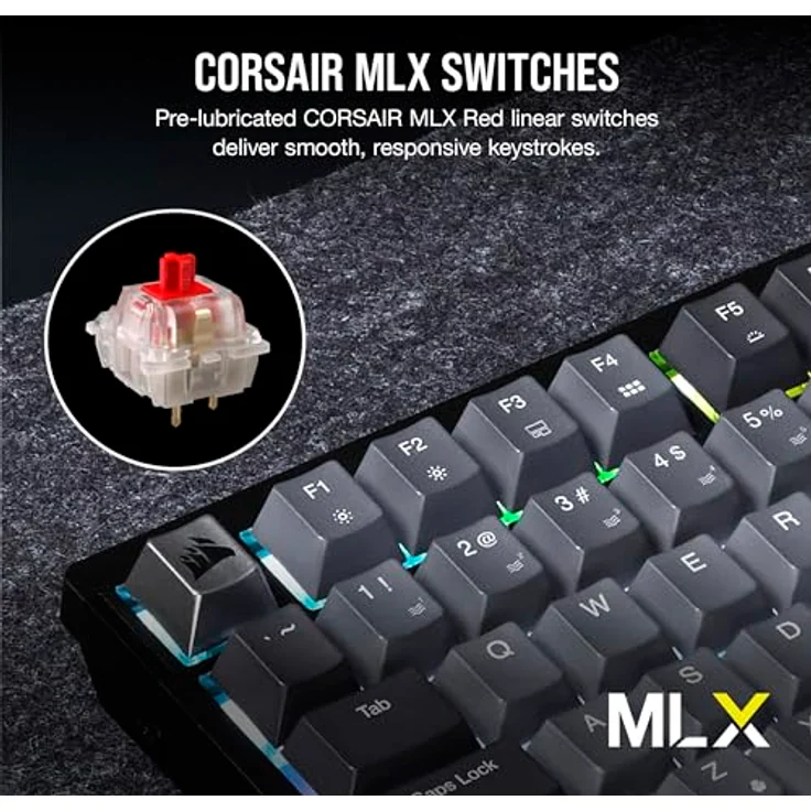 Corsair K65 Plus Wireless 75% RGB Mechanische Gaming-Tastatur – Vorgeschmierte MLX Red Linear Switches – PBT-Sublimation-Keycap – iCUE Kompatibel – PC, PS5, PS4, Xbox – QWERTY NA – Schwarz/Grau – Bild 4