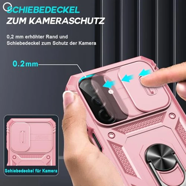LeYi Militär Hülle für Samsung Galaxy A27 5G, Stoßfest mit Kamera Schiebefunktion und 2 Displayschutz, Rosa – Bild 2