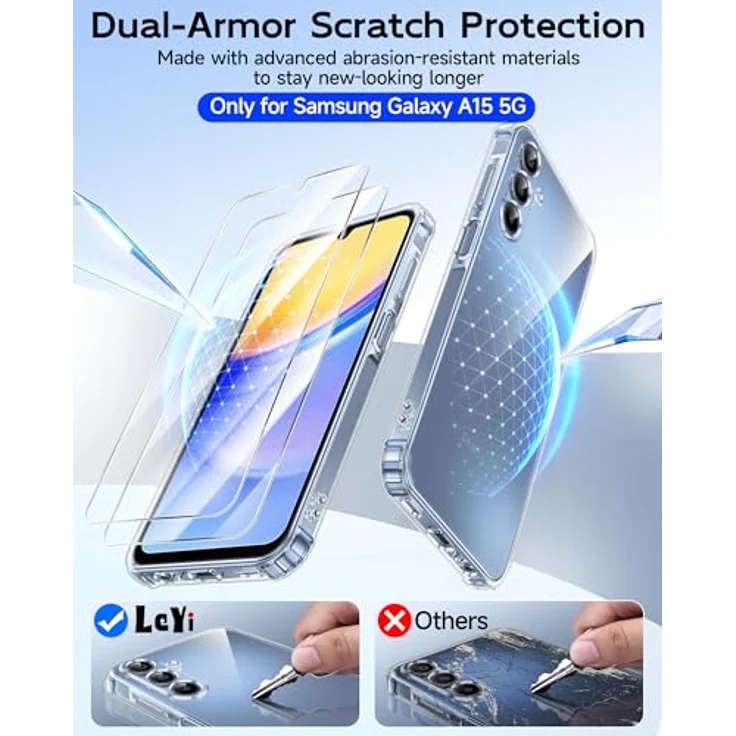 LeYi Hülle für Samsung Galaxy A15 4G/5G, Transparente TPU Silikon Schutzhülle mit 2 Schutzfolien, Stoßfest, Dünn, Kameraschutz, Herzmotiv – Bild 4