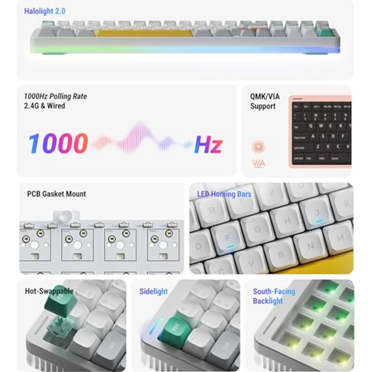 nuphy Halo96 V2 Kabellose Gaming-Tastatur, 96% Hot-Swap-fähig, RGB-Hintergrundbeleuchtung, QMK/VIA, Bluetooth/USB-C/2,4 GHz-Blue, Raspberry (46gf) – Bild 5