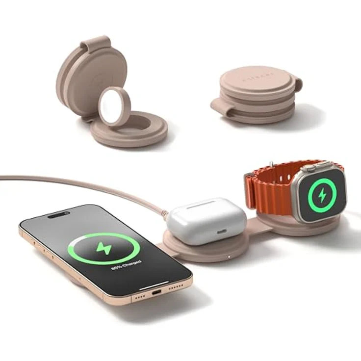 Satechi OntheGo 3-in-1 Wireless Charger mit Qi2 (15 W), Faltbares Design, Rosa – Bild 1