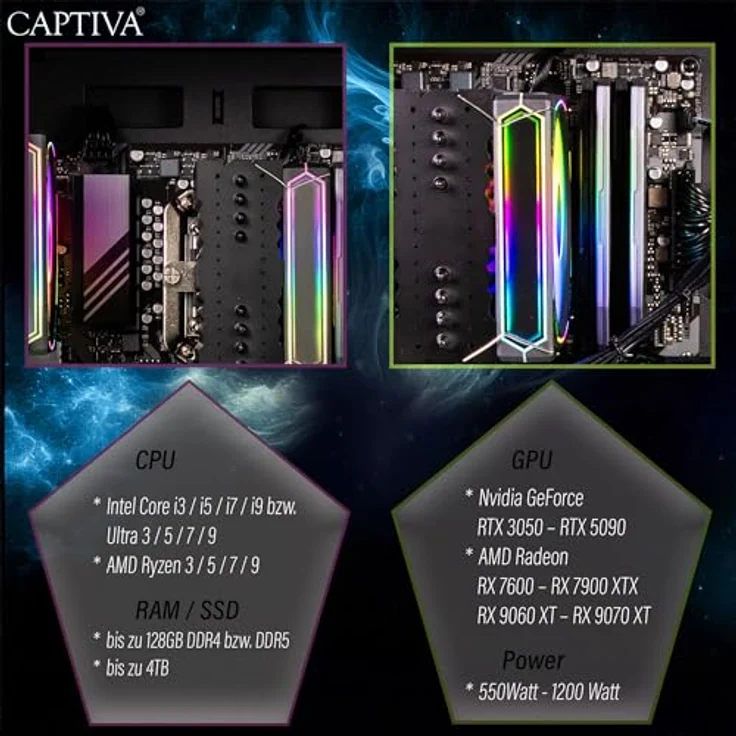 Captiva Advanced Gaming R91-526, Desktop-PC mit AMD Ryzen 7 5700X, 32GB DDR4 RAM, NVIDIA GeForce RTX 5060 8GB, 1TB SSD, Windows 11 Home, RGB-Beleuchtung – Bild 7
