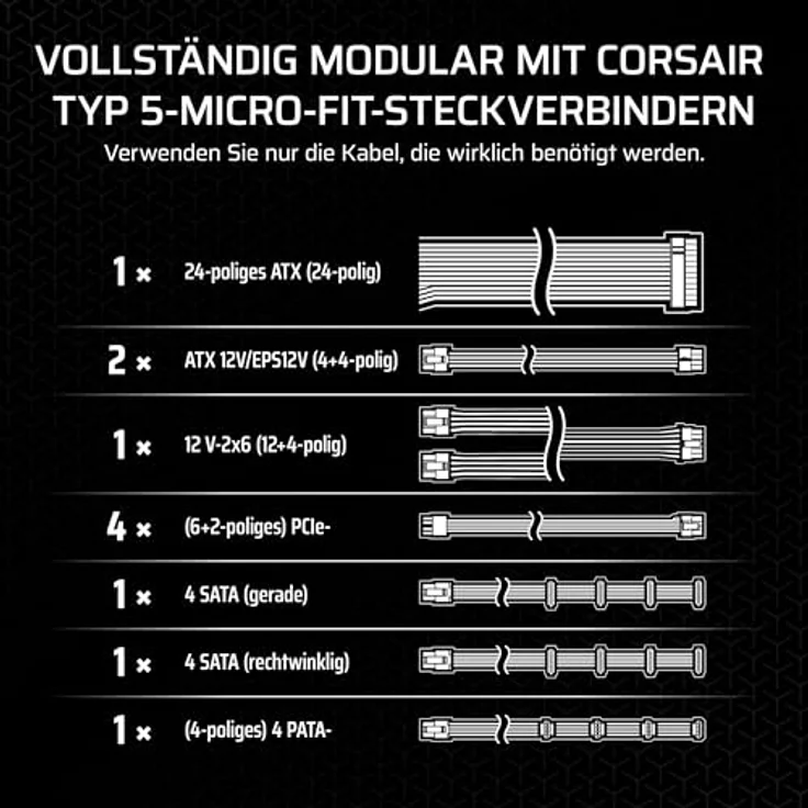 Corsair SF1000 (1000 W), PC Netzteil, Schwarz, 80 PLUS Platinum-zertifiziert, vollständig modulares Design – Bild 6