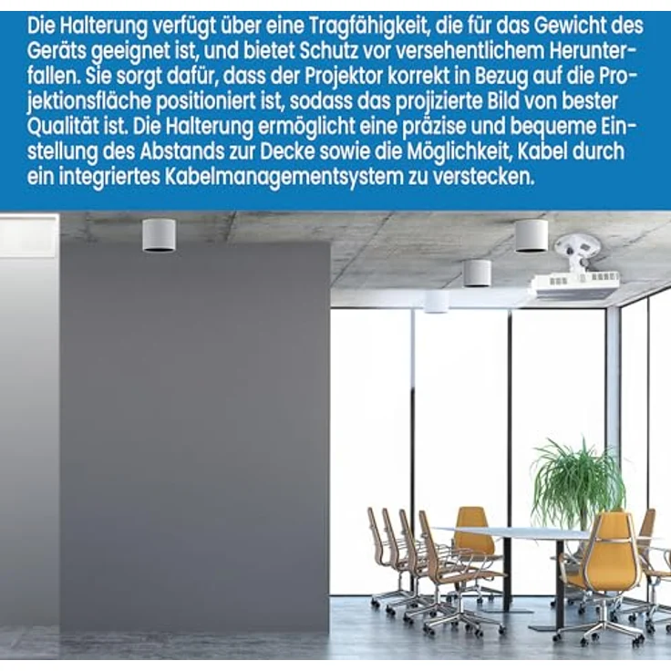 EDBAK Beamer Halterung Decke, Höhenverstellbar 475-650 mm, bis 30 kg, Neigbar -7,5°/+7,5°, Schwarz, Interne Kabelführung – Bild 6