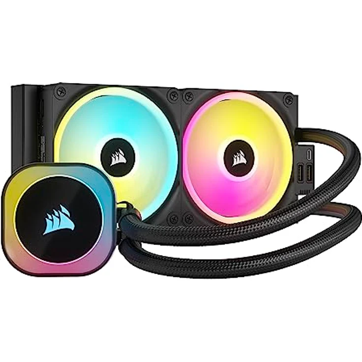 CORSAIR iCUE LINK H100i RGB Flüssig-CPU-Kühler - 240mm AIO - QX120 RGB-Lüfter - Passend Für Intel® LGA 1700, AMD® AM5 - iCUE LINK System Hub Enthalten - Schwarz – Bild 1