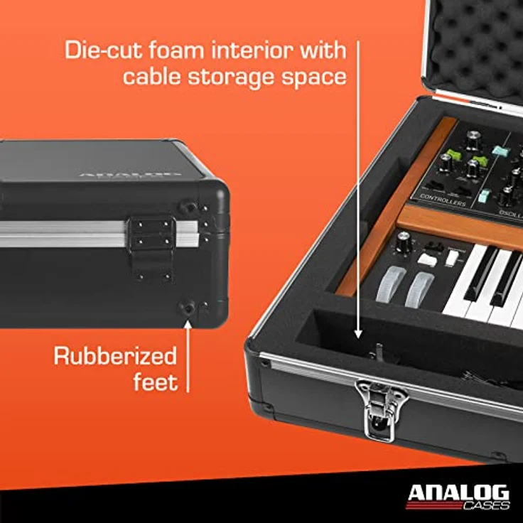 Analog Cases UNISON Case für The Behringer Poly D oder gleichartige Synthesizer (Transportkoffer, Eckschutz aus Aluminium, gepolsterter Deckel mit Tragegriff, Kabelaufbewahrungsfächer), Schwarz – Bild 3