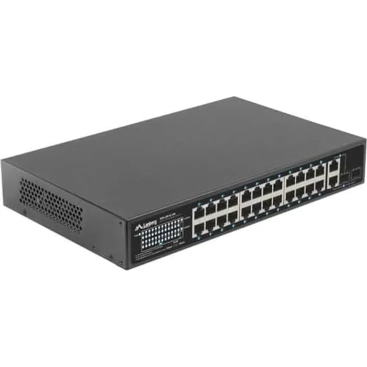 Lanberg Switch 24X 100MB DSP+/2X Combo Rack 19" 250W, PoE-Switch mit intelligentem Port-Trennmodus, weiß