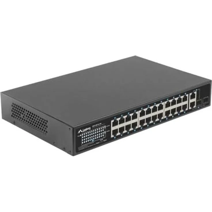 Lanberg Switch 24X 100MB DSP+/2X Combo Rack 19" 250W, PoE-Switch mit intelligentem Port-Trennmodus, weiß – Bild 1