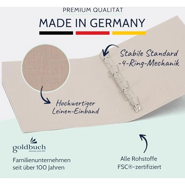 goldbuch Ringbuch A4 Bella Vista Trend, Leinenumschlag, 2-Ringmechanik, beige – Bild 3