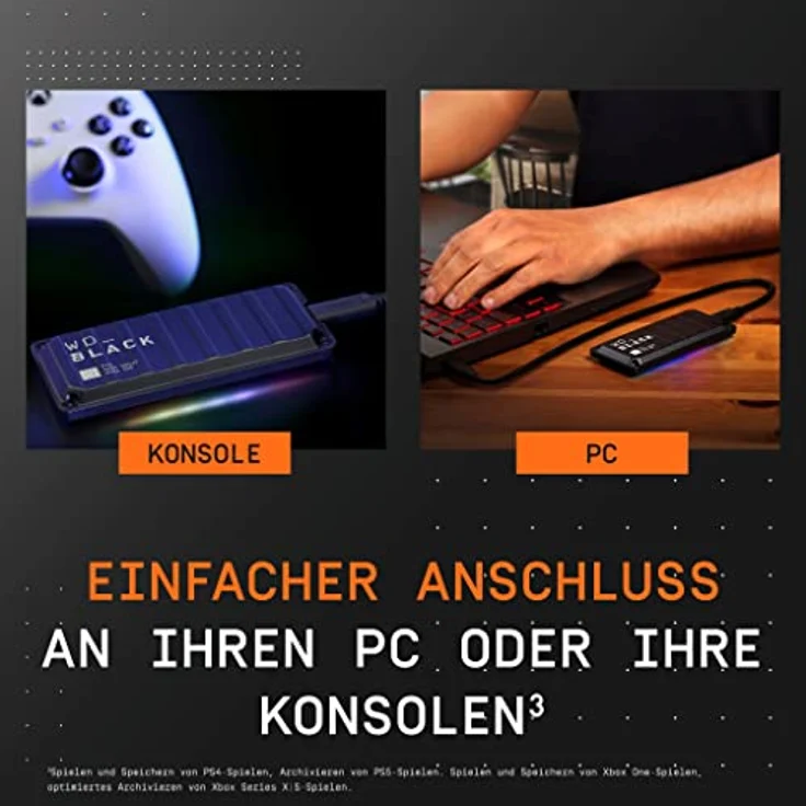 WD_BLACK P40 Game Drive SSD 500 GB externe SSD (WD_BLACK Dashboard, 2.000 MB/s Lesen, 1.950 MB/s Schreiben, SuperSpeed USB 3.2 Gen2x2, 5 Jahre Garantie) Schwarz - auch kompatibel mit PC, Xbox und PS5 – Bild 5