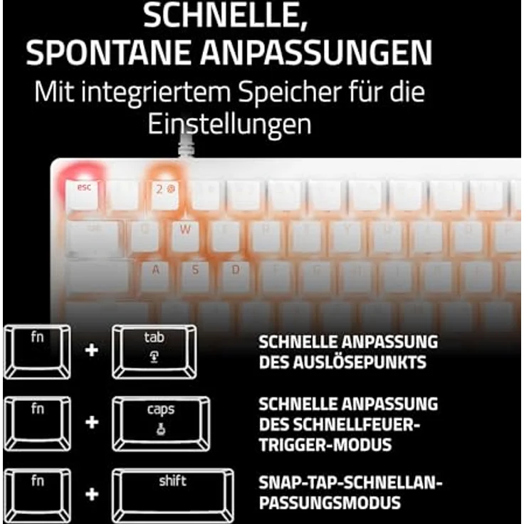 RAZER Huntsman V3 Pro Mini, Gaming Tastatur, 60% kompakt, Opto-Mechanical mit Razer Analog Optical Switches, kabelgebunden, farbe: Weiß – Bild 7