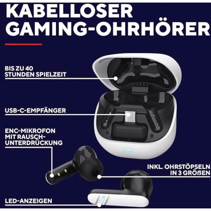 Trust GXT 409 Oxxie, True Wireless Stereo (TWS) Gaming Kopfhörer mit 100 - 10000 Hz Frequenzbereich, weiß – Bild 2