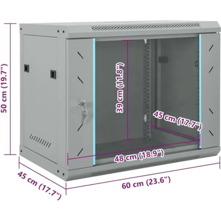 vidaXL Netzwerkschrank, Stahl mit Speicher, grau, 60 x 45 x 50 cm – Bild 2
