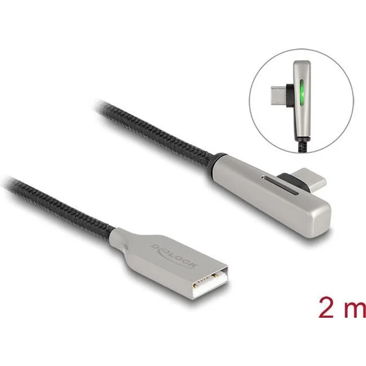 Delock USB 2.0 Kabel Typ-A zu USB Type-C, 60 W Schnellladefunktion, 2 m, schwarz/silber