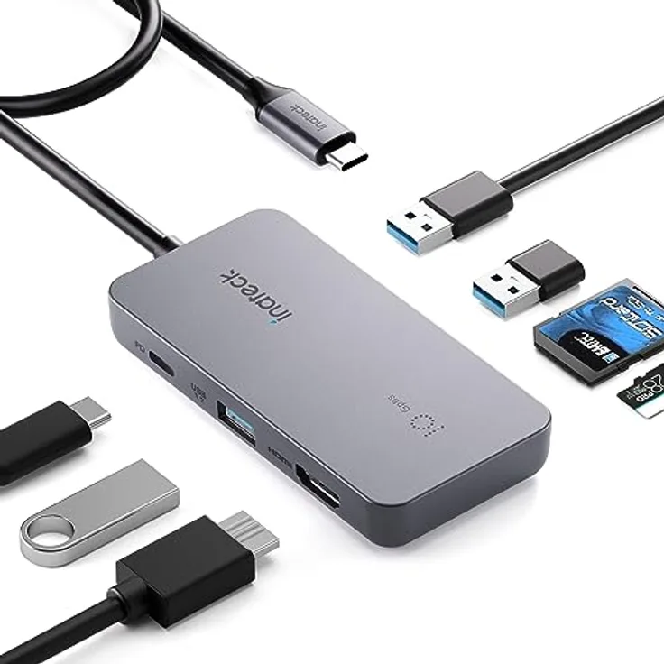 Inateck 7 in 1 USB C Hub mit 4K HDMI, PD 100W, 3 USB A 3.2 10Gbps, SD/TF Kartenleser, 50cm Kable, kompatibel mit Windows 7/8/10/11, Mac OS，Linux
