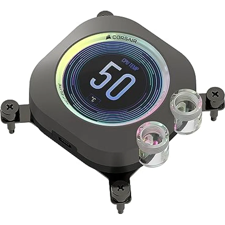 CORSAIR XC7 RGB Elite LCD CPU-Wasserkühler - 480 × 480 IPS-LCD-Bildschirm - 31 RGB-LEDs - USB-C - Kompatibel mit Intel LGA 1700, AMD AM5 und älter - Stealth-Grau – Bild 1