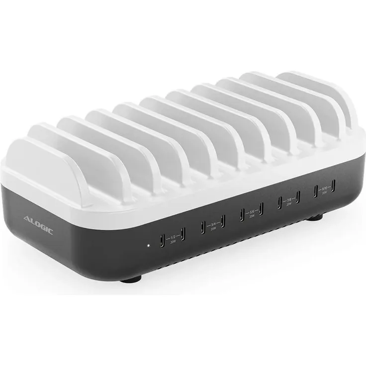 Alogic Powerfin 10 Port USB-C Desktop Ladegerät, 100 W mit Schnellladefunktion
