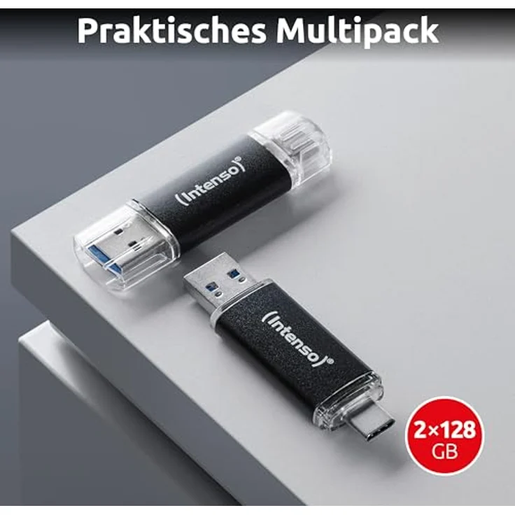 Intenso Twist Line USB-Stick, 128 GB, USB-A & USB-C, grau, bis zu 70 MB/s Transferrate – Bild 3