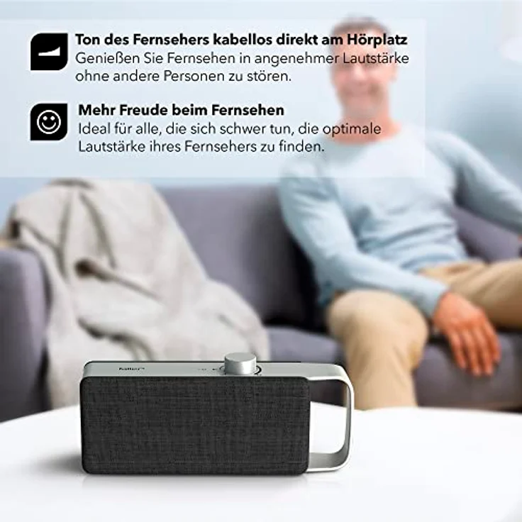faller Oskar TV Lautsprecher mit Hörverstärker (Voice Zoom, kabellos, einfache Bedienung, Aluminiumgehäuse) - Endlich den Fernseher verstehen – Bild 3